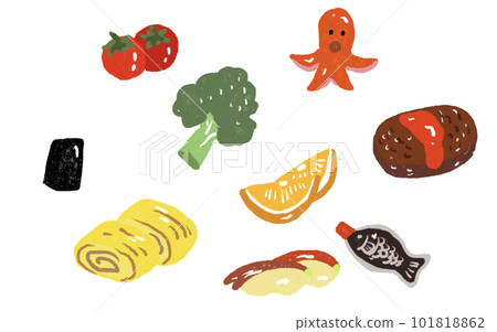 便當配菜的可愛手繪插畫 便當配菜的可愛手繪插畫 101818862
