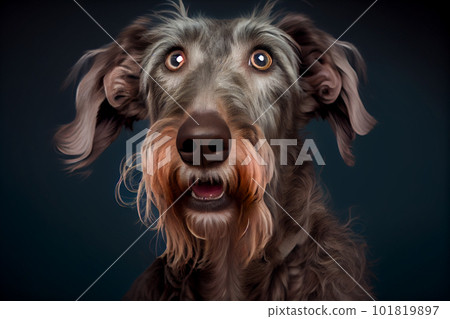Shocked Irish wolfhound close up portrait. Shocked Irish wolfhound close up portrait. 101819897