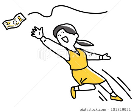 Woman jumping on flying money 101819931