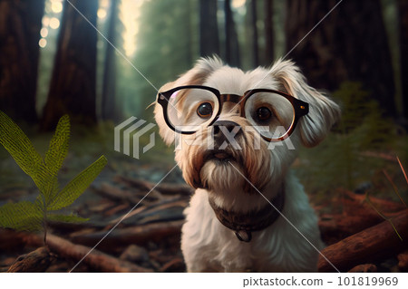 camping in forest with a dog 101819969
