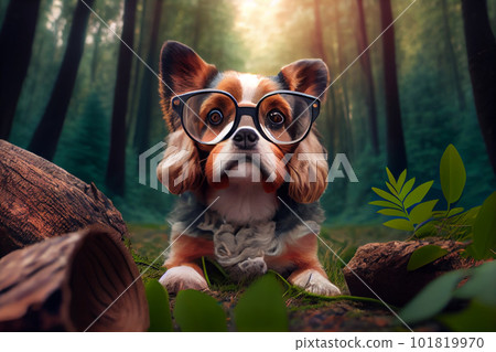 camping in forest with a dog camping in forest with a dog 101819970