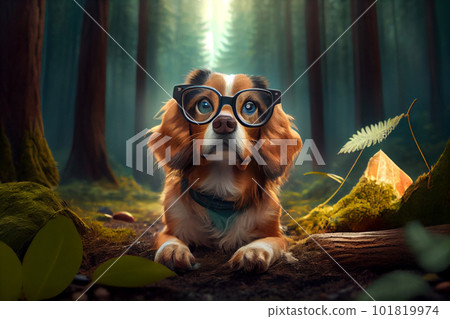 camping in forest with a dog 101819974