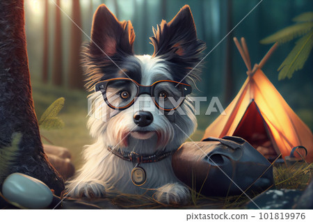 camping in forest with a dog camping in forest with a dog 101819976