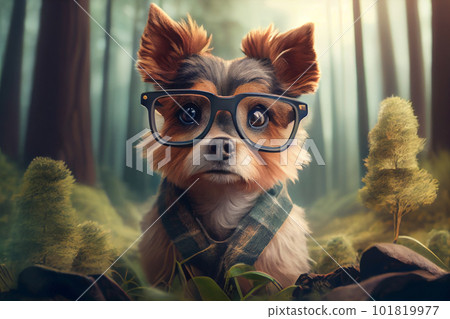 camping in forest with a dog 101819977