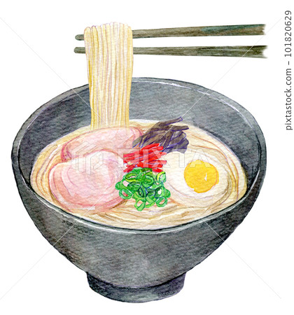 Tonkotsu ramen, watercolor illustration, watercolor illustration, hand-drawn illustration 101820629
