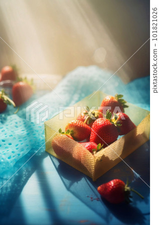 Freshly picked red strawberries in the morning sun 101821026