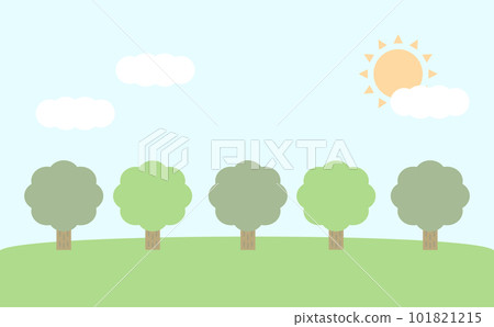 晴朗的天空和綠樹成蔭的道路背景插圖素材 101821215