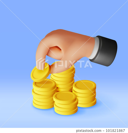 3D Stack of Gold Coins and Hand. - Stock Illustration [101821867] - PIXTA