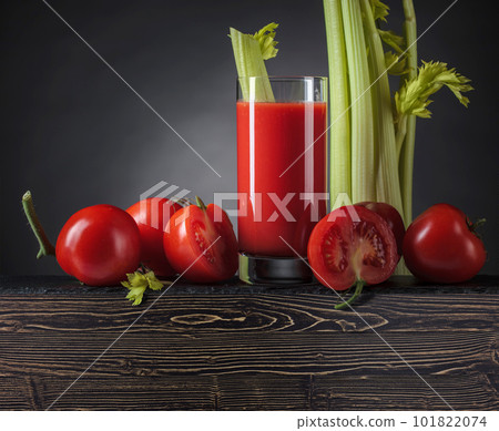 Bloody Mary cocktail garnished with a celery sick . 101822074