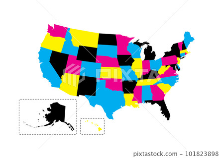 United States of America political map of administrative divisions - states and federal district Washington, D.C. Blank vector map in CMYK colors. 101823898