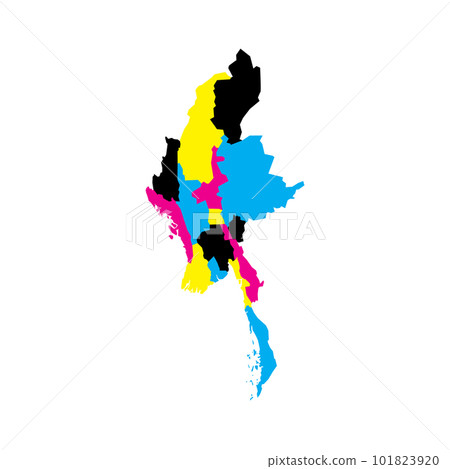 Myanmar political map of administrative divisions - states, regions and Naypyitaw Union Territory. Blank vector map in CMYK colors. 101823920