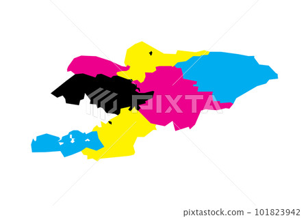 Kyrgyzstan political map of administrative divisions - regions and independent cities of Bishkek and Osh. Blank vector map in CMYK colors. Kyrgyzstan political map of administrative divisions - regions and independent cities of Bishkek and Osh. Blank vector map in CMYK colors. 101823942