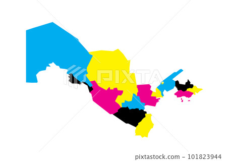 Uzbekistan political map of administrative divisions - regions, autonomous republic of Karakalpakstan and independent city of Tashkent. Blank vector map in CMYK colors. 101823944