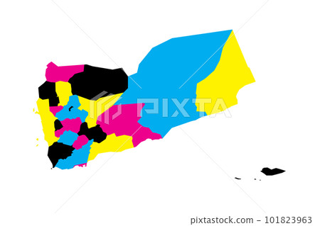 Yemen political map of administrative divisions - governorates and municipality of Sanaa. Blank vector map in CMYK colors. 101823963
