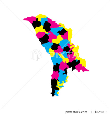 Moldova political map of administrative divisions - districts, municipalities and two autonomous territorial units - Gaugazia and Left Bank of the Dniester. Blank vector map in CMYK colors. Moldova political map of administrative divisions - districts, municipalities and two autonomous territorial units - Gaugazia and Left Bank of the Dniester. Blank vector map in CMYK colors. 101824098