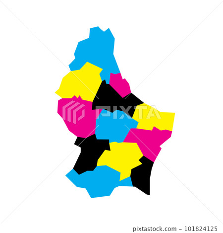 Luxembourg political map of administrative divisions - cantons. Blank vector map in CMYK colors. 101824125