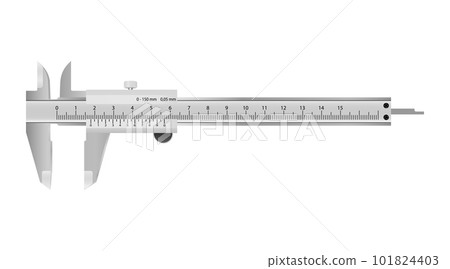 The realistic vernier caliper and scale. Measuring tool and equipment. Editable Illustration isolated on white background.Vector 101824403