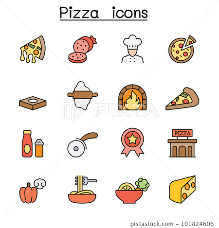 Pizza & Italian food color line icon set 101824606