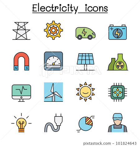Electricity & Power color line icon set 101824643