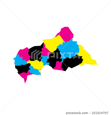 Central African Republic political map of administrative divisions - prefectures and autonomous commune Bangui. Blank vector map in CMYK colors. 101824707