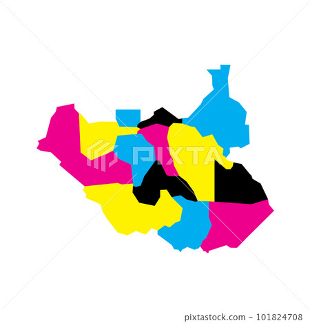 South Sudan political map of administrative divisions - states, administrative areas and area with special administrative status. Blank vector map in CMYK colors. South Sudan political map of administrative divisions - states, administrative areas and area with special administrative status. Blank vector map in CMYK colors. 101824708