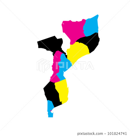 Mozambique political map of administrative divisions - provinces and capital city of Maputo. Blank vector map in CMYK colors. Mozambique political map of administrative divisions - provinces and capital city of Maputo. Blank vector map in CMYK colors. 101824741