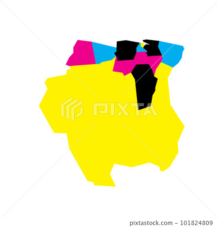 Suriname political map of administrative divisions - districts. Blank vector map in CMYK colors. Suriname political map of administrative divisions - districts. Blank vector map in CMYK colors. 101824809
