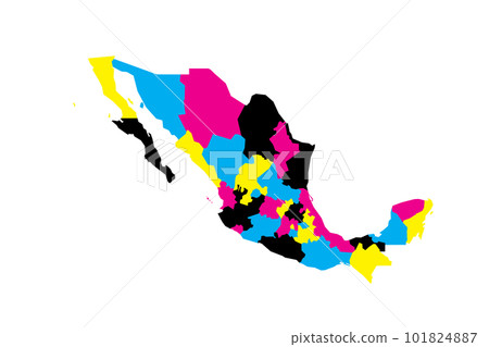 Mexico political map of administrative divisions - states and Mexico City. Blank vector map in CMYK colors. 101824887