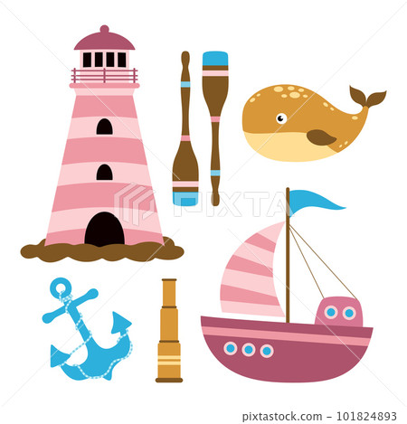 cartoon set in nautical style, vector illustration cartoon set in nautical style, vector illustration 101824893