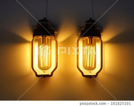 A couple of lights that are on a wall, ambient amber light. Generative AI. A couple of lights that are on a wall, ambient amber light. Generative AI. 101825101