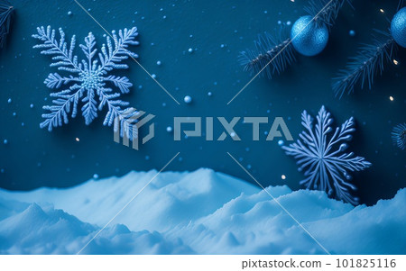 Christmas art on a background of blue and snow. Generative AI. Christmas art on a background of blue and snow. Generative AI. 101825116