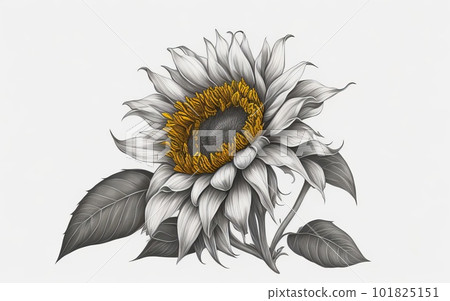 Floral sunflower sketch with white background. Generative AI. Floral sunflower sketch with white background. Generative AI. 101825151