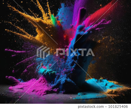Colorful abstract holi powder background on dark background Colorful abstract holi powder background on dark background 101825406