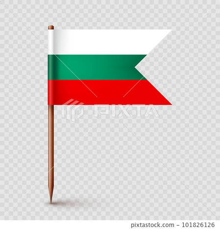 Bulgarian toothpick flag. Souvenir from Bulgaria. Wooden toothpick with paper flag. Location mark, map pointer. Blank mockup for advertising and promotions. Vector illustration Bulgarian toothpick flag. Souvenir from Bulgaria. Wooden toothpick with paper flag. Location mark, map pointer. Blank mockup for advertising and promotions. Vector illustration 101826126