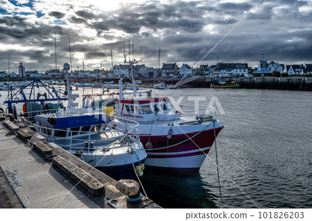 Harbor And Fishing Boats Of Finistere City Guilvinec At The Coast Of Atlantic In Brittany, France 101826203