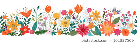 Wild Flowers Seamless Abstract Pattern Design 101827509