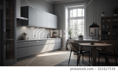 Modern Scandinavian Kitchen Interior. Contemporary Inspirational Living Space. Photorealistic Ai generated 101827539