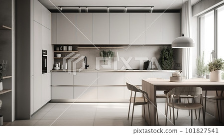 Modern Scandinavian Kitchen Interior. Contemporary Inspirational Living Space. Photorealistic Ai generated 101827541