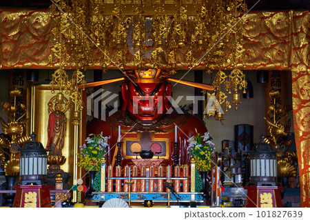 Seated statue of King Enma in the main hall of Zenyoji Temple in Toshima Ward, Tokyo. Seated statue of King Enma in the main hall of Zenyoji Temple in Toshima Ward, Tokyo. 101827639