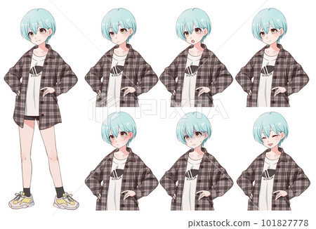健康捷徑運動型少女全身站立圖，表情集 101827778