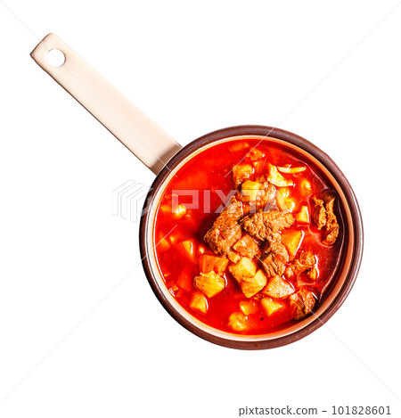 Flat lay of goulash soup Flat lay of goulash soup 101828601