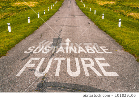 Sustainable future lettering on asphalt road surface 101829106
