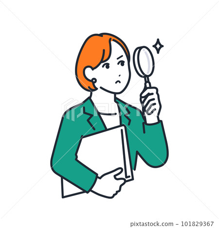 Simple vector illustration material of a young business woman looking into a magnifying glass 101829367