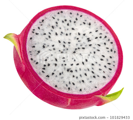 Dragon fruit slice isolated on white background, full depth of field Dragon fruit slice isolated on white background, full depth of field 101829433