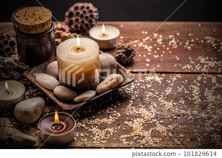 Composition with candles and stones Composition with candles and stones 101829614