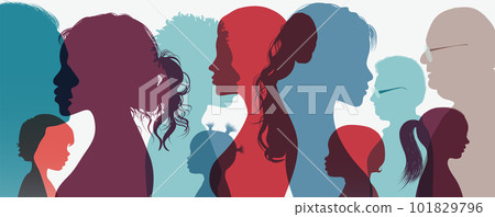 Together group generation.Family concept.Mother Father parents fellow toddler grandparents daughter son grandchildren brother sister boy girl young baby.Human silhouette face head profile Together group generation.Family concept.Mother Father parents fellow toddler grandparents daughter son grandchildren brother sister boy girl young baby.Human silhouette face head profile 101829796