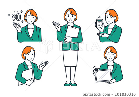 Simple vector illustration set material of a young woman in a suit Simple vector illustration set material of a young woman in a suit 101830316