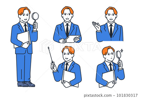 Simple vector illustration set material of a young man in a suit Simple vector illustration set material of a young man in a suit 101830317