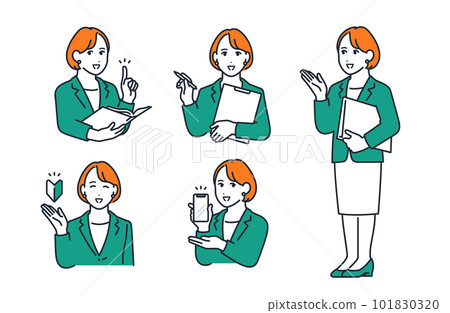 Simple vector illustration set material of a young woman in a suit Simple vector illustration set material of a young woman in a suit 101830320
