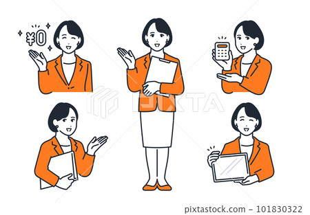 Simple facial expression illustration set material of a young business woman 101830322